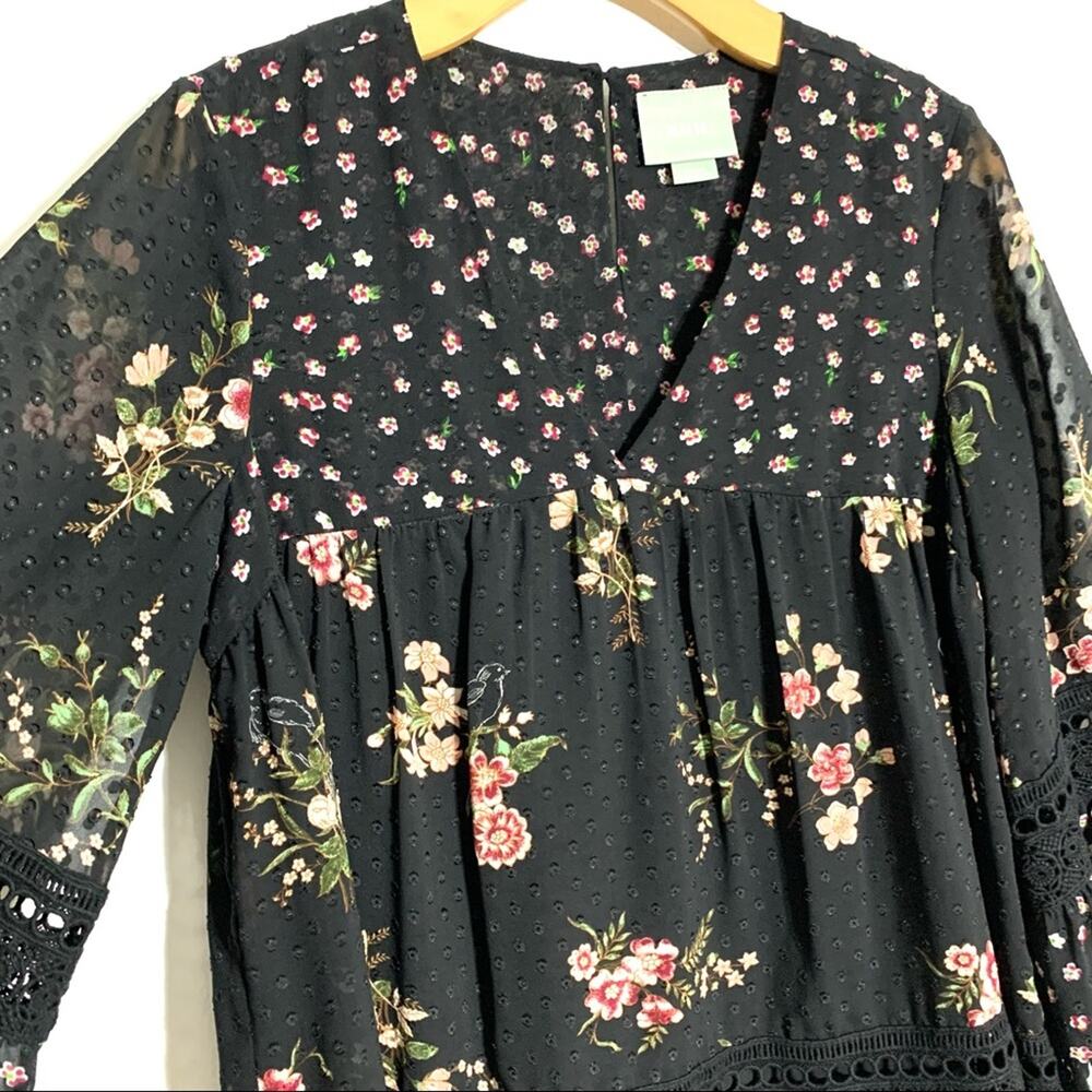 Anthropologie Maeve Steffy Floral Bohemian Babydoll Black Ruffled Blouse size S - Picture 6 of 14
